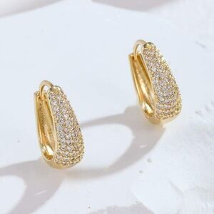Elegant Pave Gold Teardrop Huggie Earrings